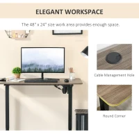 Vinsetto Electric Height Adjustable Standing Desk with 48" Desktop, Sit Stand Home Office Desk with Memory Button Control and Anti-Collision System, Teak/Black(m-6)