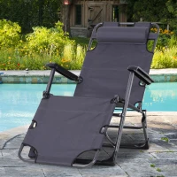 Outsunny Folding Chaise Lounge Chair for Outside, 2-in-1 Tanning Chair with Pillow & Pocket, Adjustable Pool Chair for Beach, Patio, Lawn, Deck, Gray(m-2)