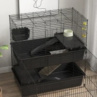 PawHut Small Animal Cage with Playpen, Multi-level Pet Habitat Indoor for Guinea Pigs Hedgehogs Bunnies with Accessories, Water Bottle, Food Dish, Feeding Trough(m-9)