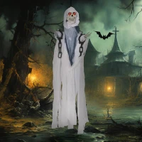 Outsunny 60" Life Size Outdoor Halloween Decorations Hanging Grim Reaper in White Robe, Animated Prop with Sound and Motion Activated Light Up Eyes, Howling and Chain Sound(m-2)