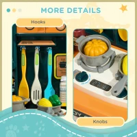 Qaba Toy Kitchen, 77 Pieces Kids Play Kitchen Role Playing Game with Sound and Light, Water Spray, Running Water(m-8)