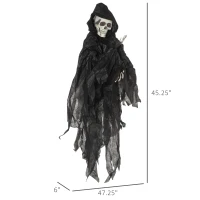 Outsunny 45" Outdoor Halloween Decorations Hanging Grim Reaper in Black Robe, Festival Animated Prop Décor with Sound and Motion Activated, Light Up Eyes(m-3)
