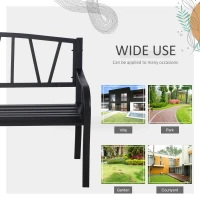 Outsunny 50" Outdoor Bench, Metal Garden Bench with V-Shaped Pattern Backrest, Porch Bench with Slatted Seat for Park, Yard, Lawn, Black(m-6)
