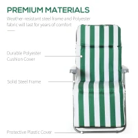 Outsunny Set of 2 Garden Sun Lounger, Outdoor Reclining Seat Cushioned Seat, Foldable Adjustable Recliner, White and Green(m-7)