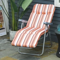 Outsunny Set of 2 Garden Sun Lounger, Outdoor Reclining Seat Cushioned Seat, Foldable Adjustable Recliner, Grey and Orange(m-9)