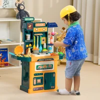 Qaba Toy Kitchen, 77 Pieces Kids Play Kitchen Role Playing Game with Sound and Light, Water Spray, Running Water(m-2)