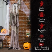 Outsunny 74" Life Size Outdoor Halloween Decorations Skeleton Witch, Sound and Motion Activated Animated Prop Animatronic decor with Light Up Eyes, Sound(m-7)