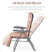 Outsunny Set of 2 Garden Sun Lounger, Outdoor Reclining Seat Cushioned Seat, Foldable Adjustable Recliner, Grey and Orange(m-4)