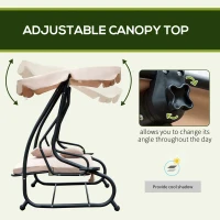 Outsunny 3-Seat Outdoor Patio Swing Chair, Converting Flatbed, Outdoor Swing Glider with Adjustable Canopy, Removable Cushion and Pillows, for Porch, Garden, Poolside, Backyard, Light Brown(m-4)