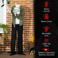 Outsunny 57" Life Size Outdoor Halloween Decorations Hanging Talking Skeleton Ghost, Animated Prop Animatronic Decor with Sound and Motion Activated, Light Up Eyes, Laughter(m-7)