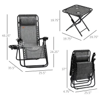 Outsunny Zero Gravity Chair Set with Side Table, Folding Reclining Chair with Cupholders & Pillows, Adjustable Lounge Chairs for Pool, Backyard, Lawn, Beach, Gray(m-3)