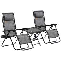 Outsunny Zero Gravity Chair Set with Side Table, Folding Reclining Chair with Cupholders & Pillows, Adjustable Lounge Chairs for Pool, Backyard, Lawn, Beach, Gray