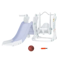 Qaba Toddler Swing and Slide Set with Basketball Hoop, Space Theme, Gray(m-11)