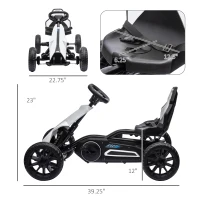Aosom Kids Pedal Go Kart W/ Adjustable Seat, Swing Axle, White(m-3)