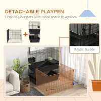 PawHut Small Animal Cage with Playpen, Multi-level Pet Habitat Indoor for Guinea Pigs Hedgehogs Bunnies with Accessories, Water Bottle, Food Dish, Feeding Trough(m-5)