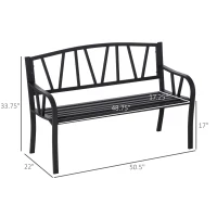 Outsunny 50" Outdoor Bench, Metal Garden Bench with V-Shaped Pattern Backrest, Porch Bench with Slatted Seat for Park, Yard, Lawn, Black(m-3)