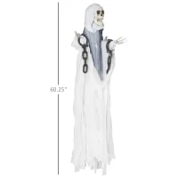 Outsunny 60" Life Size Outdoor Halloween Decorations Hanging Grim Reaper in White Robe, Animated Prop with Sound and Motion Activated Light Up Eyes, Howling and Chain Sound(m-3)