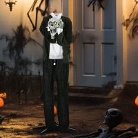 Outsunny 57" Life Size Outdoor Halloween Decorations Hanging Talking Skeleton Ghost, Animated Prop Animatronic Decor with Sound and Motion Activated, Light Up Eyes, Laughter(m-2)