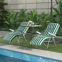 Outsunny Set of 2 Garden Sun Lounger, Outdoor Reclining Seat Cushioned Seat, Foldable Adjustable Recliner, White and Green(m-1)