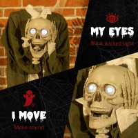 Outsunny 57" Life Size Outdoor Halloween Decorations Hanging Talking Skeleton Ghost, Animated Prop Animatronic Decor with Sound and Motion Activated, Light Up Eyes, Laughter(m-5)