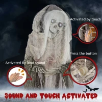 Outsunny 74" Life Size Outdoor Halloween Decorations Skeleton Witch, Sound and Motion Activated Animated Prop Animatronic decor with Light Up Eyes, Sound(m-6)