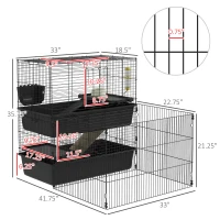PawHut Small Animal Cage with Playpen, Multi-level Pet Habitat Indoor for Guinea Pigs Hedgehogs Bunnies with Accessories, Water Bottle, Food Dish, Feeding Trough(m-3)