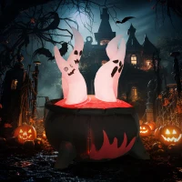 Outsunny 4ft Halloween Inflatables Outdoor Decorations White Ghosts in Red Cauldron, Blow Up LED Yard Decor for Garden, Lawn, Party, Holiday(m-2)