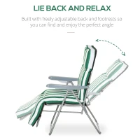 Outsunny Set of 2 Garden Sun Lounger, Outdoor Reclining Seat Cushioned Seat, Foldable Adjustable Recliner, White and Green(m-4)