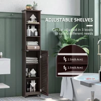 HOMCOM Tall Bathroom Storage Cabinet, Freestanding Linen Tower with 3-Tier Open Adjustable Shelf, Dark Brown(m-5)