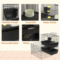 PawHut Small Animal Cage with Playpen, Multi-level Pet Habitat Indoor for Guinea Pigs Hedgehogs Bunnies with Accessories, Water Bottle, Food Dish, Feeding Trough(m-7)