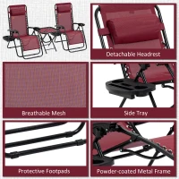 Outsunny Zero Gravity Chair Set with Side Table, Folding Reclining Chair with Cupholders & Pillows, Adjustable Lounge Chairs for Pool, Backyard, Lawn, Beach, Wine Red(m-7)