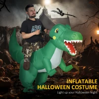 HOMCOM Halloween Inflatable Costume, Ride on Dinosaur Costumes for Adults, Funny Blow up Costume for Party, Cosplay, Green(m-4)
