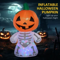 HOMCOM 6ft Halloween Inflatables Outdoor Decorations, Smiling Skeleton Ghost with Pumpkin Head, Blow Up LED Yard Decor for Garden, Lawn, Party, Holiday, Waterproof(m-4)
