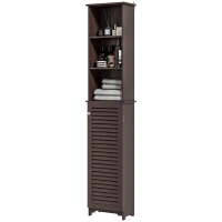 HOMCOM Tall Bathroom Storage Cabinet, Freestanding Linen Tower with 3-Tier Open Adjustable Shelf, Dark Brown(m-2)