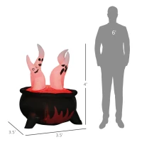 Outsunny 4ft Halloween Inflatables Outdoor Decorations White Ghosts in Red Cauldron, Blow Up LED Yard Decor for Garden, Lawn, Party, Holiday(m-3)