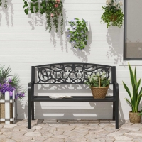 Outsunny 50" 2-Seater Garden Bench, Patio Decorative Chair Metal Backyard Loveseat Outdoor Furniture for Yard, Lawn, Porch, Black