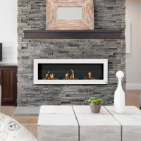 HOMCOM Ethanol Fireplace, 47.25" Wall-Mount 0.3 Gallon Steel 215 Sq Ft., Burns up to 3 Hours, White(m-2)