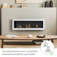 HOMCOM Ethanol Fireplace, 47.25" Wall-Mount 0.3 Gallon Steel 215 Sq Ft., Burns up to 3 Hours, White(m-4)
