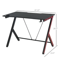 HOMCOM 47 inch Gaming Computer Desk, Home Office Gamer Table Workstation with Cup Holder, Headphone Hook, Cable Management, Carbon Fiber Surface(m-3)