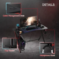 HOMCOM 47 inch Gaming Computer Desk, Home Office Gamer Table Workstation with Cup Holder, Headphone Hook, Cable Management, Carbon Fiber Surface(m-4)