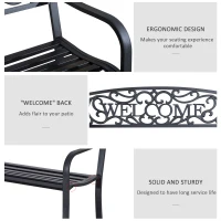 Outsunny 50" 2-Seater Garden Bench, Patio Decorative Chair Metal Backyard Loveseat Outdoor Furniture for Yard, Lawn, Porch, Black(m-5)