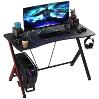 HOMCOM 47 inch Gaming Computer Desk, Home Office Gamer Table Workstation with Cup Holder, Headphone Hook, Cable Management, Carbon Fiber Surface(m-1)
