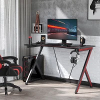 HomCom 41 inch Gaming Computer Desk, Home Office Gamer Table Workstation with Cup Holder, Headphone Hook, Cable Management, Carbon Fiber Surface(m-7)