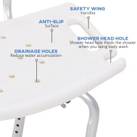 HOMCOM Bath Chair with Back, Adjustable Height Non-slip Shower Stool Bench Tool-Free Assembly Bathroom Aids, White(m-4)