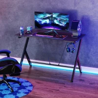 HOMCOM 47 inch Gaming Computer Desk, Home Office Gamer Table Workstation with Cup Holder, Headphone Hook, Cable Management, Carbon Fiber Surface(m-2)