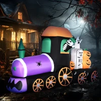 HOMCOM 8' Inflatable Halloween Spooky Train with Skeleton and Graveyard, Blow Up Outdoor LED Yard Display, Waterproof(m-2)