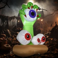 HOMCOM 4ft Halloween Inflatables Outdoor Decorations Monster Hand Grasping Bloodshot Eyeballs, Blow Up LED Yard Decor for Garden, Lawn, Party, Holiday, Waterproof(m-2)
