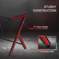 HomCom 41 inch Gaming Computer Desk, Home Office Gamer Table Workstation with Cup Holder, Headphone Hook, Cable Management, Carbon Fiber Surface(m-5)