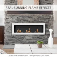 HOMCOM Ethanol Fireplace, 47.25" Wall-Mount 0.3 Gallon Steel 215 Sq Ft., Burns up to 3 Hours, White(m-6)
