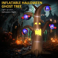Outsunny 8' Halloween Inflatables Outdoor Decorations Ghost Tree with Cute Bats, Blow-Up Yard Decor with LED Display Indoor Outdoor for Garden, Lawn, Party, Holiday(m-4)